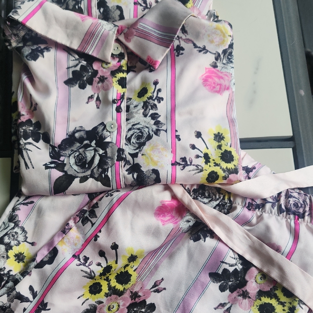 Victoria's Secret Pink/Black Satin Pajama Set